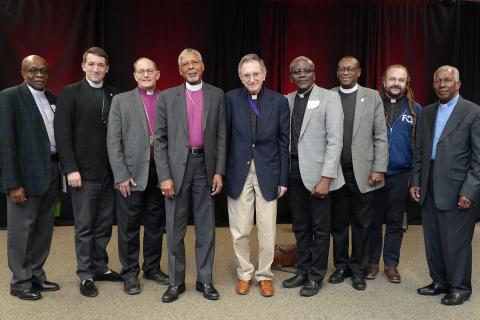 Faculty of Codrington College join together with Bishop Provenzano and representatives of Long Island