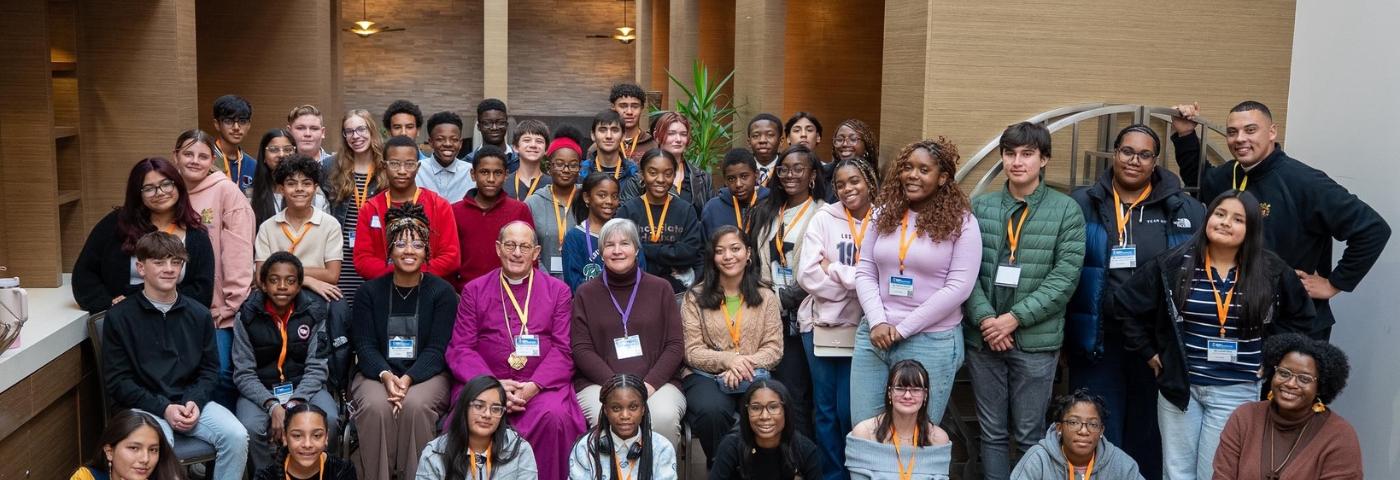 Youth Delegates pose for a group photo with Bishop and Mrs. Provenzano