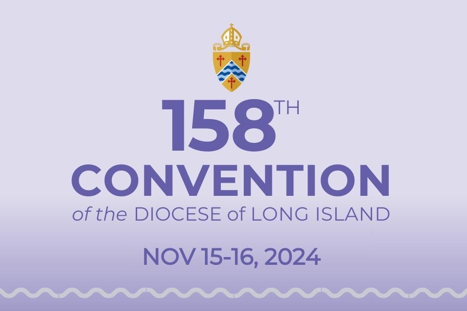 Diocesan Shield with text: 158th Convention of the Diocese of Long Island // Nov. 8-9, 2024