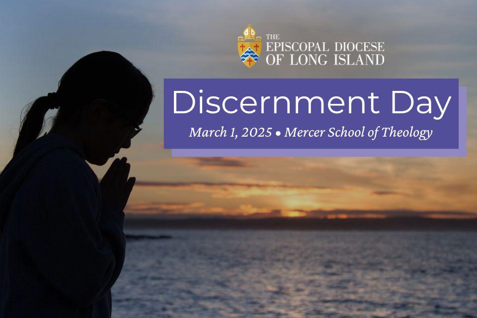 "Discernment Day - March 1, 2025" Image: A silhouette of a woman praying near the water at sunset