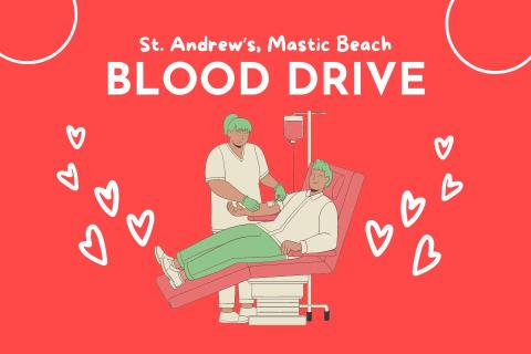St. Andrews Mastic Beach Blood Drive (cartoon of a nurse drawing blood from a patient)